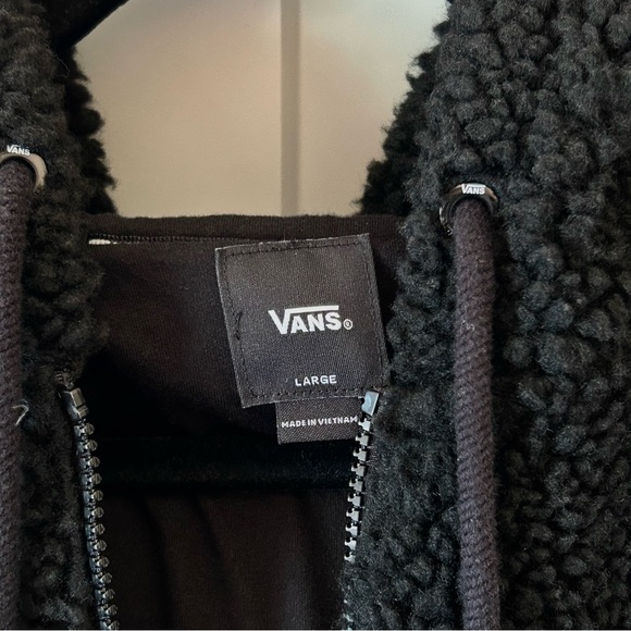 VANS Tailwater Black Sherpa Hoodie Mens Large Street Style Full Zip Front Pocket - Picture 6 of 7